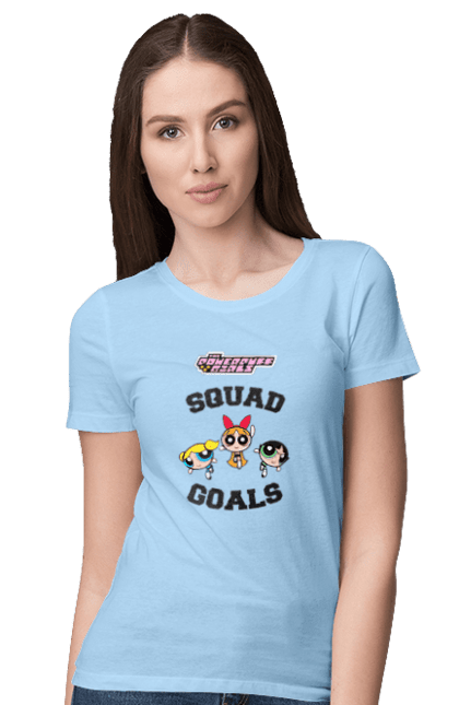 Women's t-shirt with prints Powerpuff Girls. Animated series, blossom, bubbles, buttercup, cartoon network, cool girls, heart, powerpuff girls. 2070702