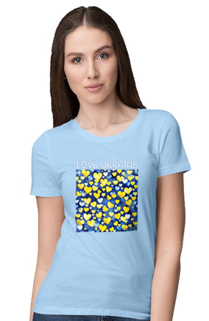 Women`s t-shirt with prints I love Ukraine. Heart, i love ukraine, love, symbols of ukraine, ukraine, ukrainian symbols. 2070702