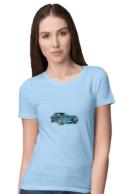Women`s t-shirt with prints Auto.7. Auto, blue, graphics, photo, retro car. 2070702
