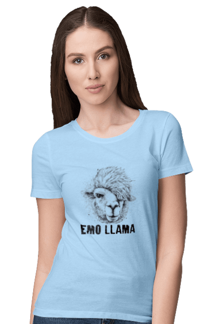 Футболка жіноча з принтом "Емо Лама". Alpaca, animals, distressed, emo, funny, llama, vintage, емо, лама. 2070702