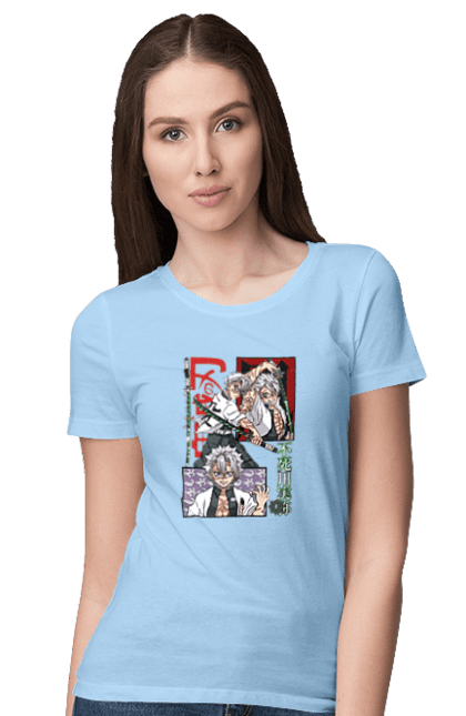 Women's t-shirt with prints Demon Slayer Sanemi. Anime, demon slayer, kimetsu no yaiba, manga, sanemi, sanemi shinazugawa, serial. 2070702