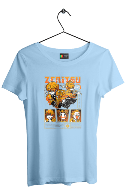 Women's t-shirt with prints Demon Slayer Zenitsu. Anime, demon slayer, kimetsu no yaiba, manga, serial, zenitsu, zenitsu agatsuma. 2070702