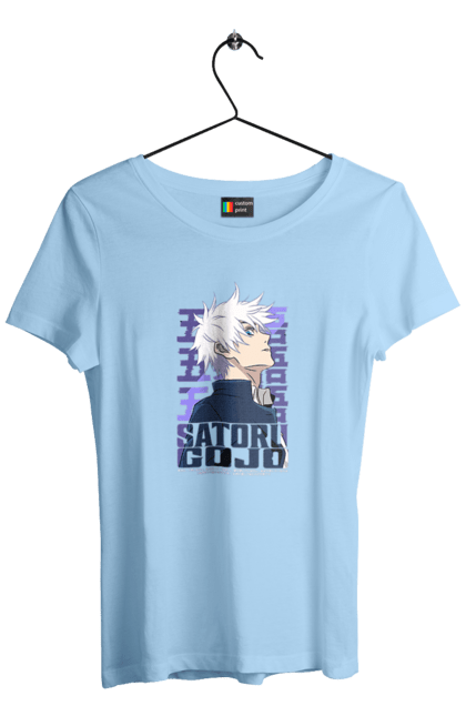 Women's t-shirt with prints Jujutsu Kaisen Gojo. Anime, dark fantasy, gojo, jujutsu kaisen, magic battle, manga, mystic. 2070702