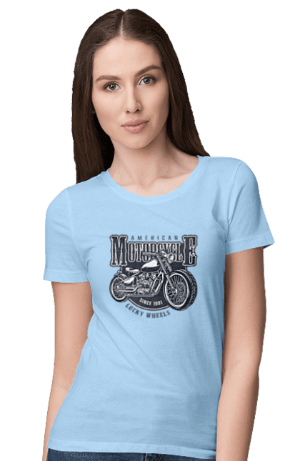 Women`s t-shirt with prints Cool vintage motorcycle. America, good, male, motorcycle, motorcycles, retro, stylish, stylishly, vintage, vintage. 2070702