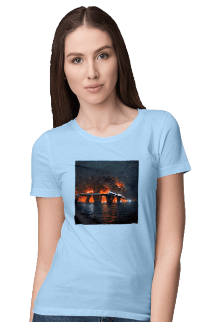 Women`s t-shirt with prints The Crimean bridge is on fire. Air strike, army of russia, army of ukraine, bridge, crimea, fit, shock. 2070702