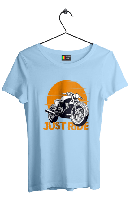 Футболка жіноча з принтом "Мотоцикл, Просто Їдь". Дорога, їзда, мотоцикл. 2070702