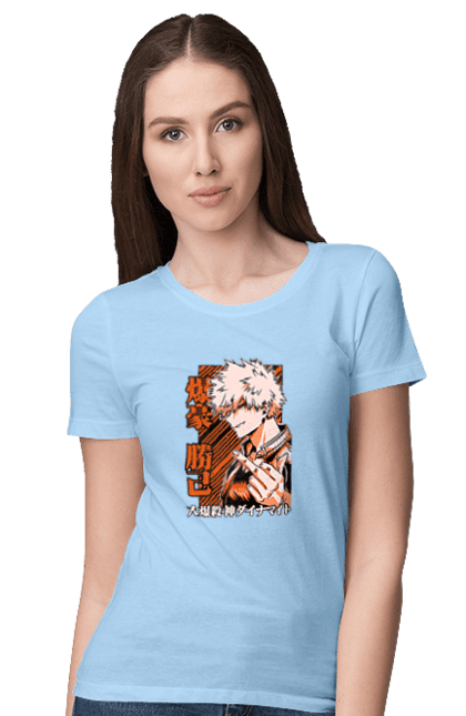 Футболка жіноча з принтом "Моя академія героїв Бакуго". Bakugo, katsuki, katsuki bakugo, my hero academia, академія юей, аніме, бакуго, кацукі бакуго, манга, моя геройська академія. 2070702