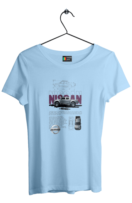 Women's t-shirt with prints Nissan Navara. Automobile, car, navara, nissan, nissan motor, pickup. 2070702