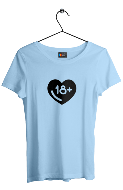Women`s t-shirt with prints 18+. 18+, black, heart, prohibition, sex. 2070702