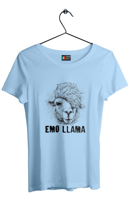 Футболка жіноча з принтом "Емо Лама". Alpaca, animals, distressed, emo, funny, llama, vintage, емо, лама. 2070702