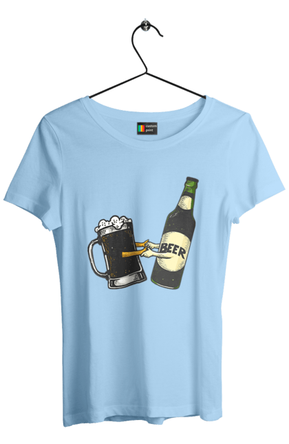 Women`s t-shirt with prints Bottle Of Beer With A Glass Of Beer. Beer, bottle, wineglass. 2070702