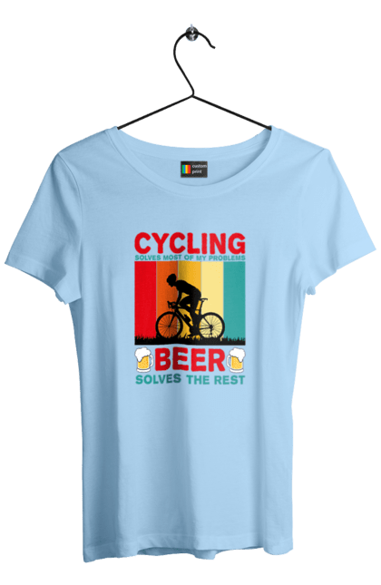 Футболка жіноча з принтом "Cycling Beer". Алкоголь, брутальні, велосипед, веселі, для спортсменів, літні, пиво, спорт, чоловічі. 2070702