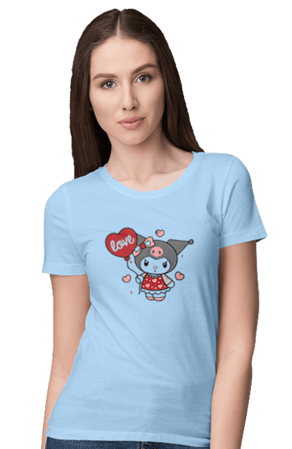 Women`s t-shirt with prints Hello Kitty Kuromi. Anime, character, hello kitty, kuromi, my melody, sanrio. 2070702