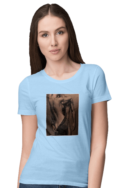 Футболка жіноча з принтом "Інтрига". Взаємність, захоплення, інтрига, любов, неможливо встояти, секс, чоловік і жінка. 2070702