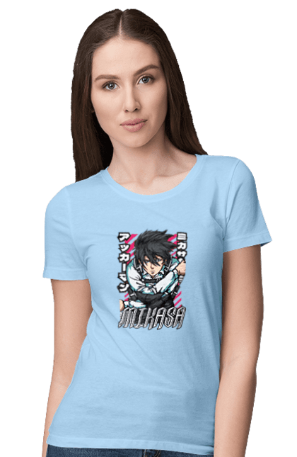 Women's t-shirt with prints Attack on Titan Mikasa Ackerman. Action film, anime, attack on titan, manga, mikasa, mikasa ackerman, post-apocalyptic. 2070702