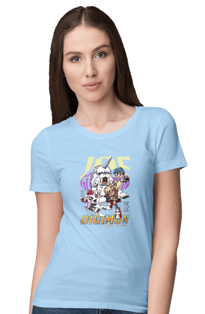 Women`s t-shirt with prints Digimon Jou Kido. Anime, bandai, digimon, digital monsters, jou kido, manga, media franchise, virtual pets. 2070702