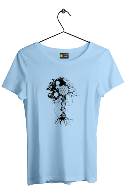 Футболка жіноча з принтом "Древо життя". Геном людини, дерево життя, золотий перетин, квітка життя, сакральна геометрія, таємниця світобудови, таємниця числа фібоначчі, число бога, число фібоначчі. 2070702