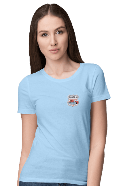 Women`s t-shirt with prints Route 50. Bike, biker, biker club, bikers club, brother, brutal, dude, hot asphalt, hot horse, hot rod, motorcycle, motorcyclist, real man, road 50, road 66, road 80, roads of america, roads of ukraine, roads we choose, speed, take, thirst for speed. 2070702