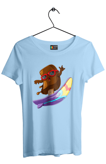 Women`s t-shirt with prints Morozhenko On The Surf. Glasses, ice cream, summer, surfing. 2070702