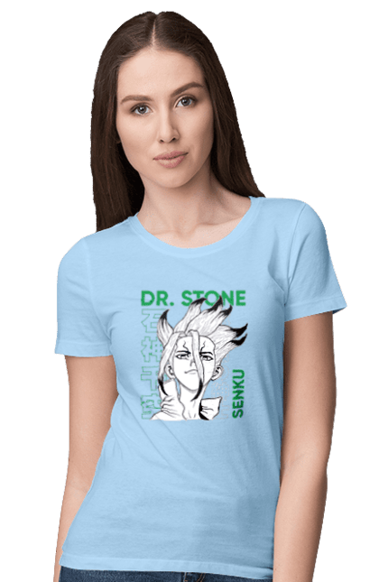 Футболка жіноча з принтом "Dr. Stone Сенку". Dr. stone, ishigami, senku, senku ishigami, аніме, доктор стоун, ісіґамі, ісіґамі сенку, манга, сенку. 2070702