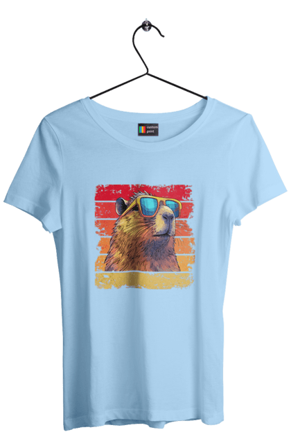 Women's t-shirt with prints Capybara. Animal, capybara, glasses, rodent. 2070702