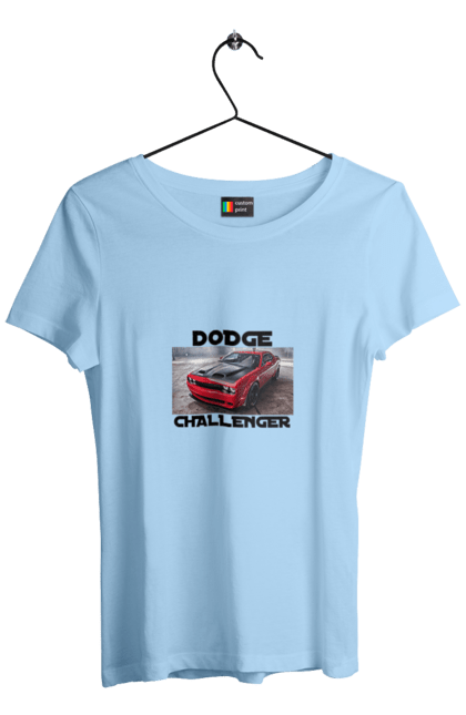 Women`s t-shirt with prints Dodge challenger. An american legend, auto, car, classic car, cult car, dodge challenger, oil car, powerful car. 2070702