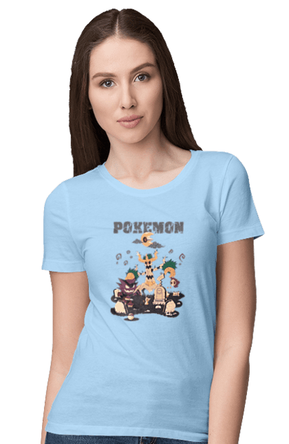 Women's t-shirt with prints Pokemon. Anime, fushigibana, games, gengar, nintendo, pokemon, pokemon go. 2070702