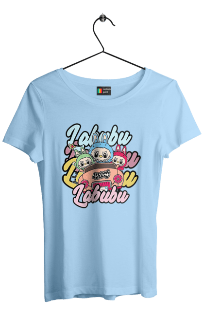 Футболка жіноча з принтом "Лабубу". Іграшка лабубу, лабубу, лабубу кока кола, мерч лабубу, мила, рожева лабубу, смішна лабубу. 2070702