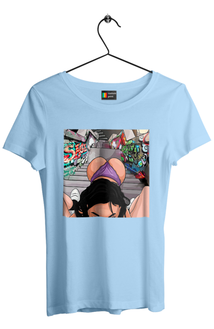 Футболка жіноча з принтом "Дівчина На Колінах Перед Хлопчиною". Гола, жопа, на колінах, смоктати. 2070702