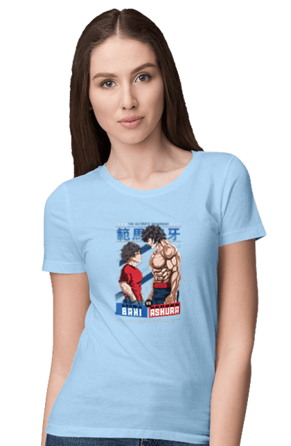 Women's t-shirt with prints Hanma Baki. Anime, baki fighter, hanma baki, manga, martial arts, tv series. 2070702