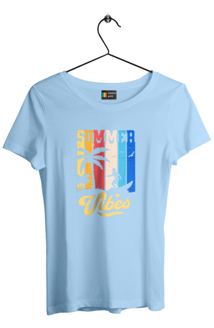 Футболка жіноча з принтом "Пляжні літні флюїди". Відпочинок, відпустка, літо, море, пляж, серфінг, тропіки. 2070702