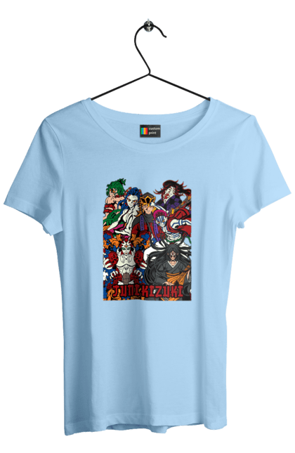 Women's t-shirt with prints Demon Slayer. Anime, demon slayer, eternal paradise faith, kimetsu no yaiba, kokushibo, manga, twelve kizuki, upper rank six. 2070702