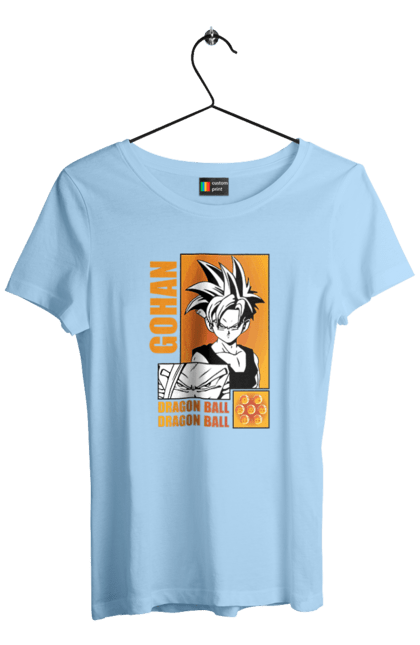 Women's t-shirt with prints Dragon Ball Gohan. Anime, dragon ball, gohan, goku, manga, tv series, vegeta. 2070702