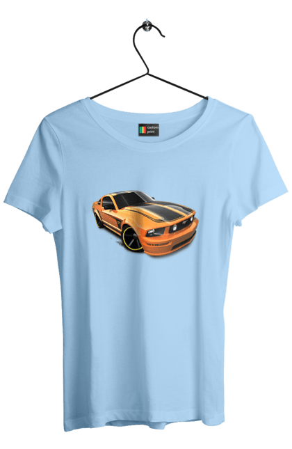 Футболка жіноча з принтом "Помаранчева, швидкісна машина". Їзда, колеса, машина, швидкість. 2070702