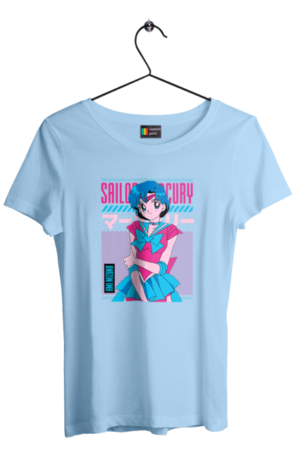 Футболка жіноча з принтом "Сейлор Мун Меркурій". Ami mizuno, sailor mercury, sailor moon, амі мідзуно, аніме, драма, махо-сьодзьо, сейлор меркурій, сейлор мун, серіал. 2070702