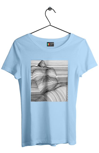 Футболка жіноча з принтом "Дівчина В Смужку". Гола, сиськи. 2070702