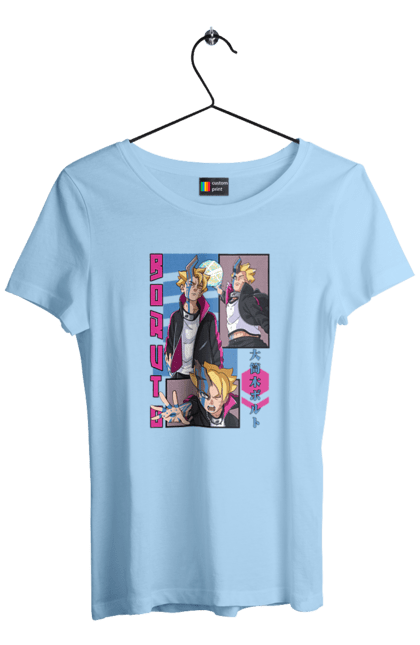 Women's t-shirt with prints Boruto. Anime, boruto, enemies, manga, neon, tv series. 2070702