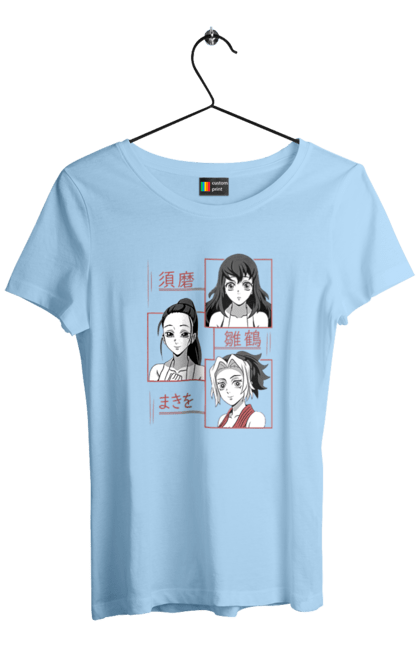 Women's t-shirt with prints Demon Slayer Hinatsuru, Makio and Suma. Demon slayer, hinatsuru, makio, suma, tengen. 2070702