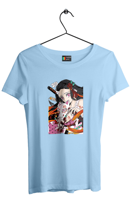 Women`s t-shirt with prints Demon Slayer Nezuko. Anime, demon slayer, kimetsu no yaiba, manga, nezuko, serial. 2070702