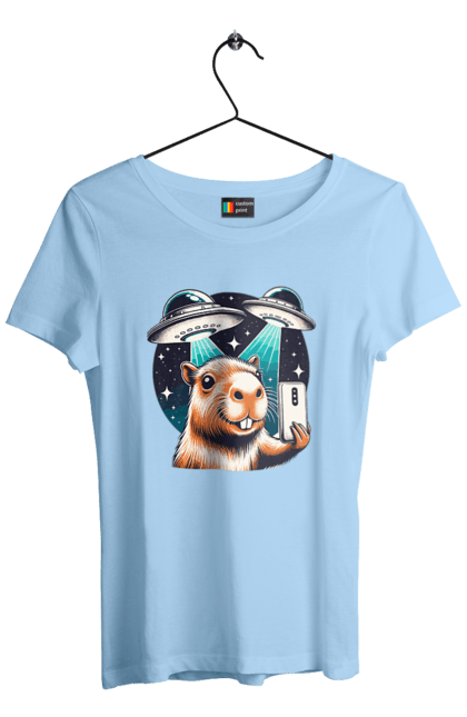 Women's t-shirt with prints Capybara. Aliens, animal, capybara, rodent, space, ufo. 2070702