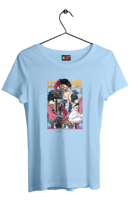 Women's t-shirt with prints Demon Slayer Akaza. Akaza, anime, demon slayer, kimetsu no yaiba, manga, nezuko, serial. 2070702