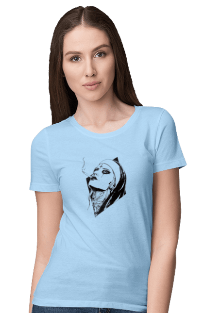 Women`s t-shirt with prints Nun. Cigarettes, cool, girl, tattoo. 2070702