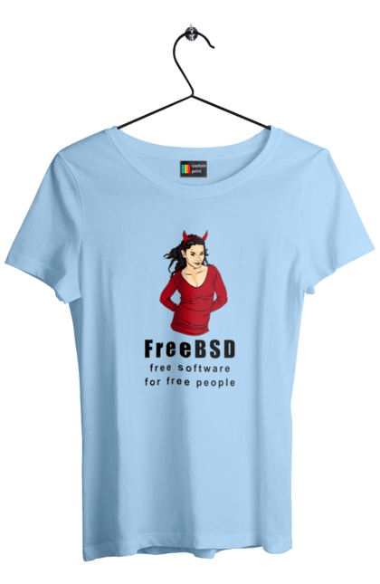 Футболка жіноча з принтом "Freebsd Для Вільних". Bsd, freebsd, unix, адміністратор, айті, айтішник, безкоштовна, безкоштовно, бестія, вільна, демон, демонесса, доступність, незалежність, операційна система, ос, програміст, програмне забезпечення, свобода, сисадмін, система, системний адміністратор, софт, текст, червоний, чорний. 2070702
