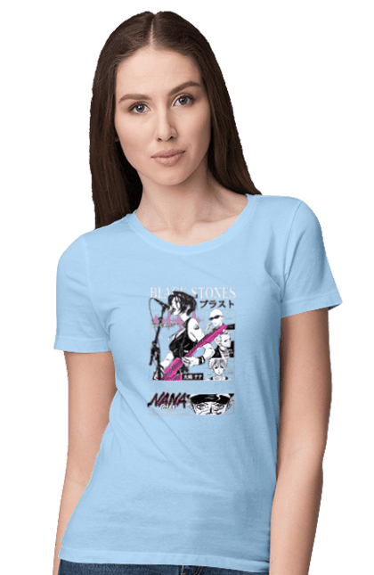Women`s t-shirt with prints Nana Nana Osaki. Anime, black stones, blast, manga, music, musical group, nana, nana osaki, singer. 2070702