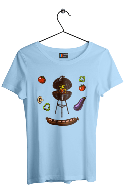 Футболка жіноча з принтом "Барбекю Сосиска". Барбекю, гриль, смажити, сосиска. 2070702