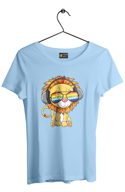 Футболка жіноча з принтом "Левеня В Окулярах І Навушниках". Лев, левеня, навушники, окуляри. 2070702