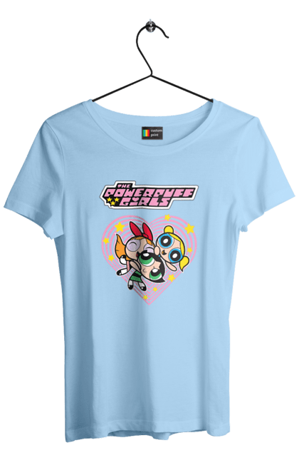 Women's t-shirt with prints Powerpuff Girls. Animated series, blossom, bubbles, buttercup, cartoon network, cool girls, heart, powerpuff girls. 2070702