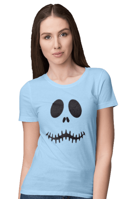 Women's t-shirt with prints Halloween pumpkin face. Costume, halloween, holiday, october, october 31, pumpkin, scary, sweets, trick or treat. 2070702