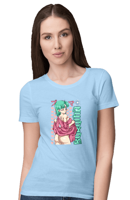 Women's t-shirt with prints Dragon Ball Bulma. Anime, bulma, dragon ball, goku, manga, tv series, vegeta. 2070702