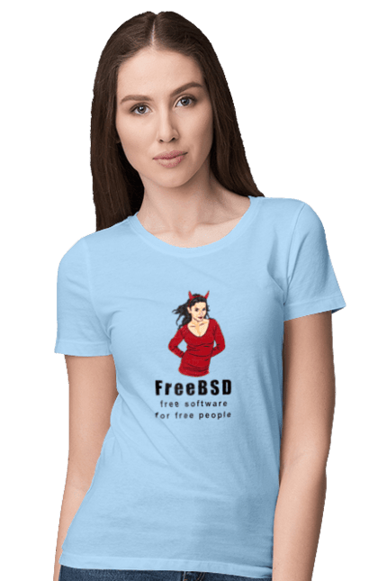 Футболка жіноча з принтом "Freebsd Для Вільних". Bsd, freebsd, unix, адміністратор, айті, айтішник, безкоштовна, безкоштовно, бестія, вільна, демон, демонесса, доступність, незалежність, операційна система, ос, програміст, програмне забезпечення, свобода, сисадмін, система, системний адміністратор, софт, текст, червоний, чорний. 2070702